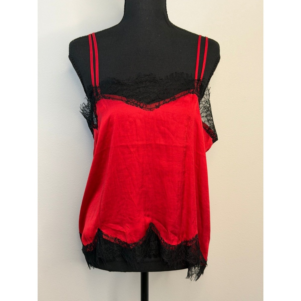 Bardot Charlotte Red Lace Trim Camisole Top Black Eyelash Lace Size 8/M NEW